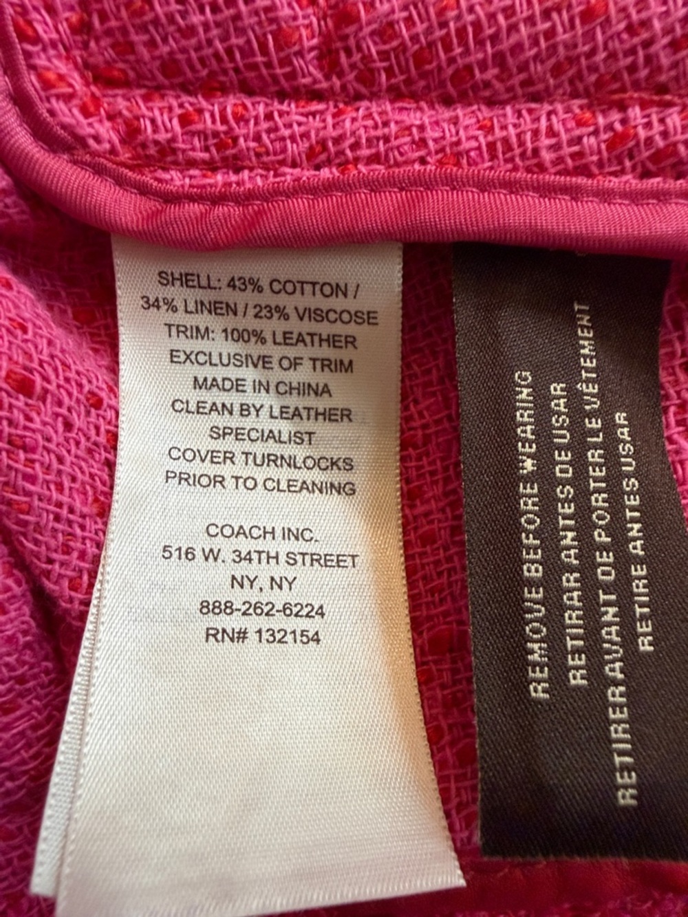 Coach Pink Short-Sleeve Bouclé Sweater Jacket with Leather Trim Small - Picture 10 of 11